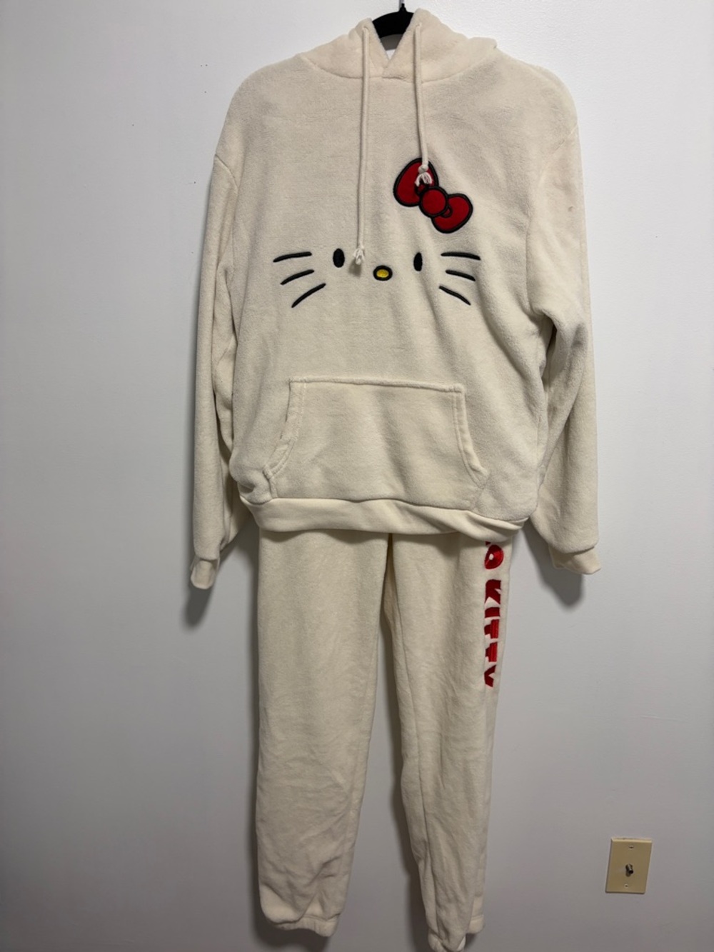 Sanrio Hello Kitty Cream Plush Hoodie & Jogger Lounge Set